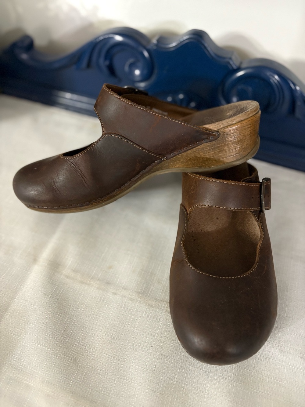 Dansko Martina Oiled Leather Clogs Mary Jane Mules Brown Size 39
